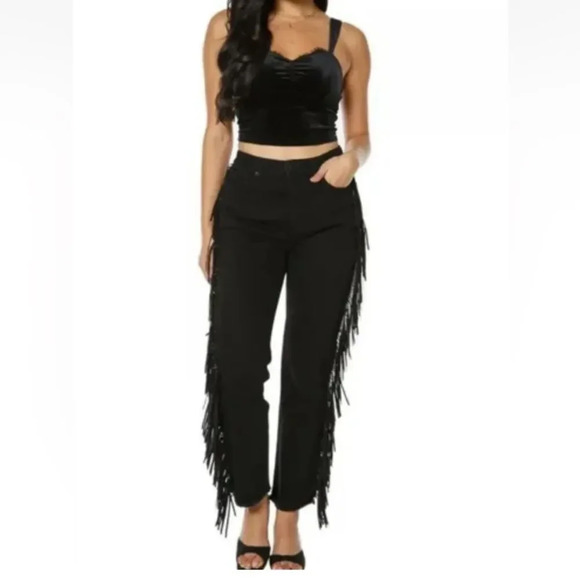 Juicy Couture Denim - Juicy Couture Women’s Venice Statement Fringe Jeans Black straight fit Sz 26